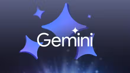 The Gemini logo in white text in front of some sparkle icons